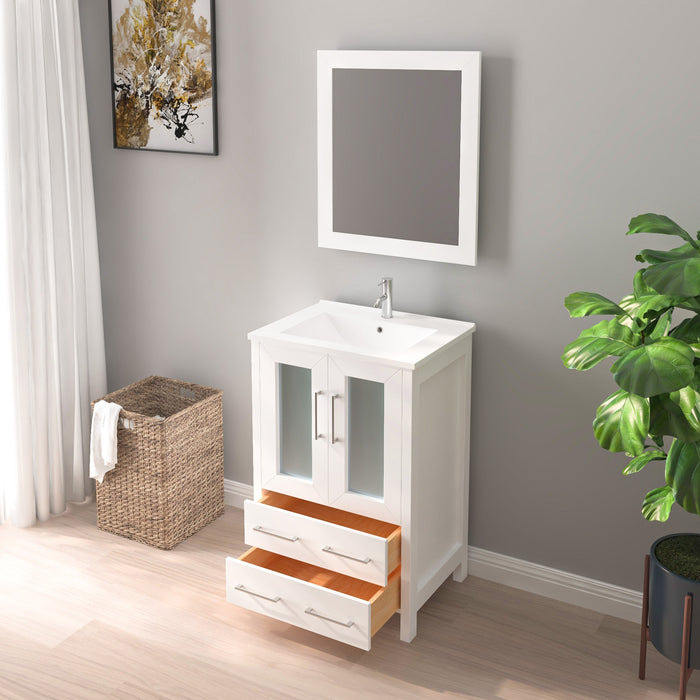 24" Single Sink Modern Bathroom Vanity Set with Ceramic Top & Free Mirror – Storage Cabinet with Folding Doors VA3024 - HomeBeyond