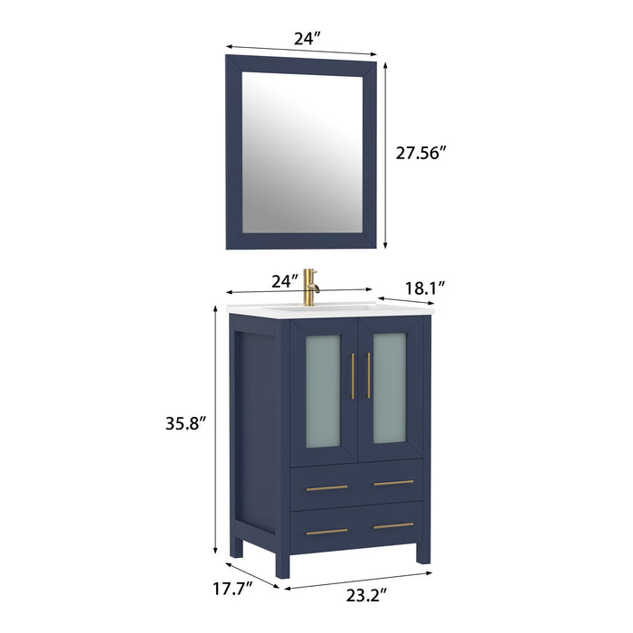 24" Single Sink Modern Bathroom Vanity Set with Ceramic Top & Free Mirror – Storage Cabinet with Folding Doors VA3024 - HomeBeyond