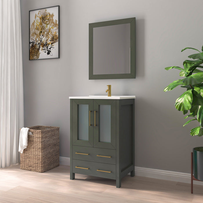 24" Single Sink Modern Bathroom Vanity Set with Ceramic Top & Free Mirror – Storage Cabinet with Folding Doors VA3024 - HomeBeyond