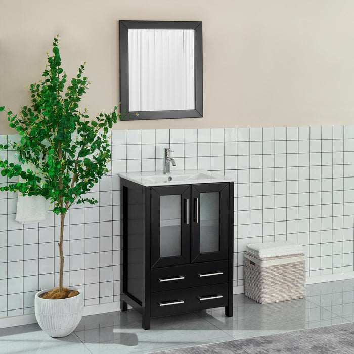 24" Single Sink Modern Bathroom Vanity Set with Ceramic Top & Free Mirror – Storage Cabinet with Folding Doors VA3024 - HomeBeyond