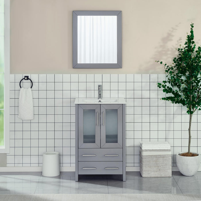 24" Single Sink Modern Bathroom Vanity Set with Ceramic Top & Free Mirror – Storage Cabinet with Folding Doors VA3024 - HomeBeyond
