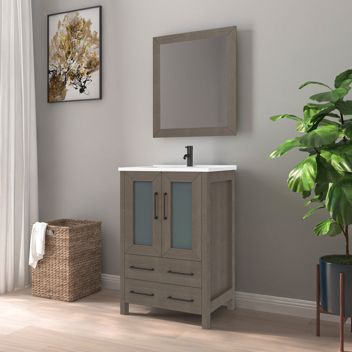 24" Single Sink Modern Bathroom Vanity Set with Ceramic Top & Free Mirror – Storage Cabinet with Folding Doors VA3024 - HomeBeyond