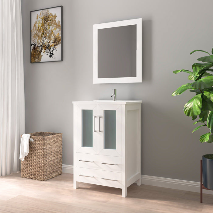 24" Single Sink Modern Bathroom Vanity Set with Ceramic Top & Free Mirror – Storage Cabinet with Folding Doors VA3024 - HomeBeyond