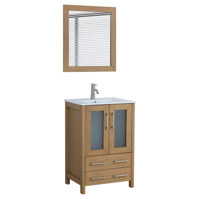 24" Single Sink Modern Bathroom Vanity Set with Ceramic Top & Free Mirror – Storage Cabinet with Folding Doors VA3024 - HomeBeyond