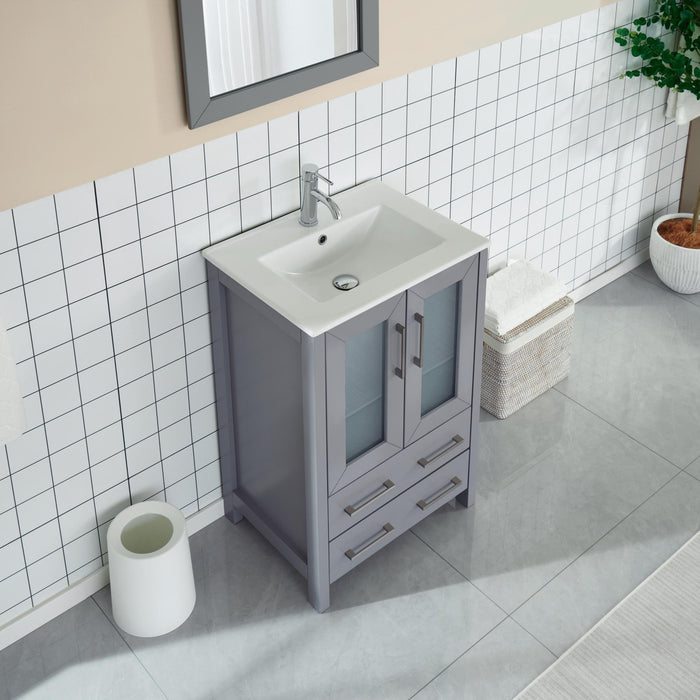 24" Single Sink Modern Bathroom Vanity Set with Ceramic Top & Free Mirror – Storage Cabinet with Folding Doors VA3024 - HomeBeyond