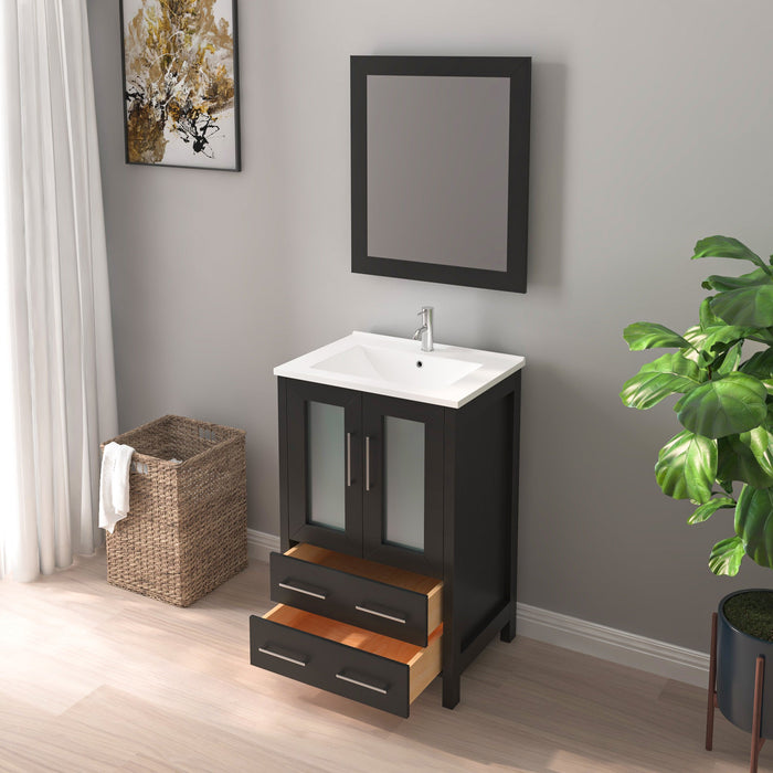 24" Single Sink Modern Bathroom Vanity Set with Ceramic Top & Free Mirror – Storage Cabinet with Folding Doors VA3024 - HomeBeyond