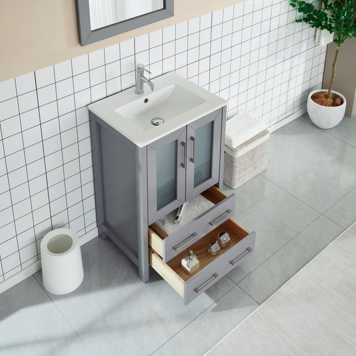 24" Single Sink Modern Bathroom Vanity Set with Ceramic Top & Free Mirror – Storage Cabinet with Folding Doors VA3024 - HomeBeyond