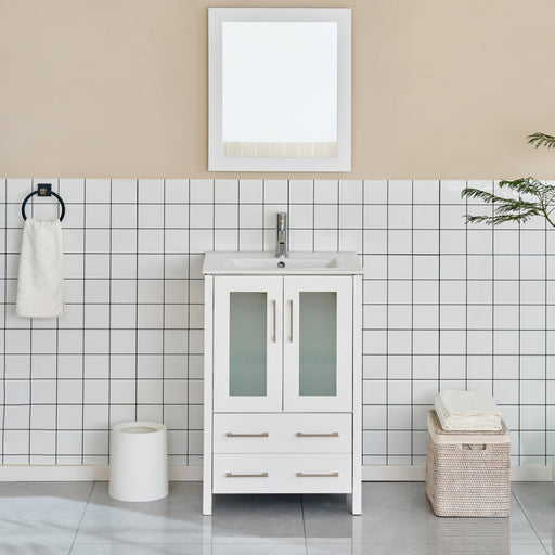 24" Single Sink Modern Bathroom Vanity Set with Ceramic Top & Free Mirror – Storage Cabinet with Folding Doors VA3024 - HomeBeyond