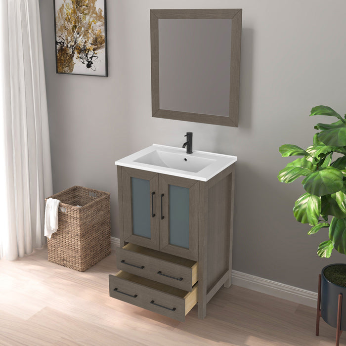 24" Single Sink Modern Bathroom Vanity Set with Ceramic Top & Free Mirror – Storage Cabinet with Folding Doors VA3024 - HomeBeyond