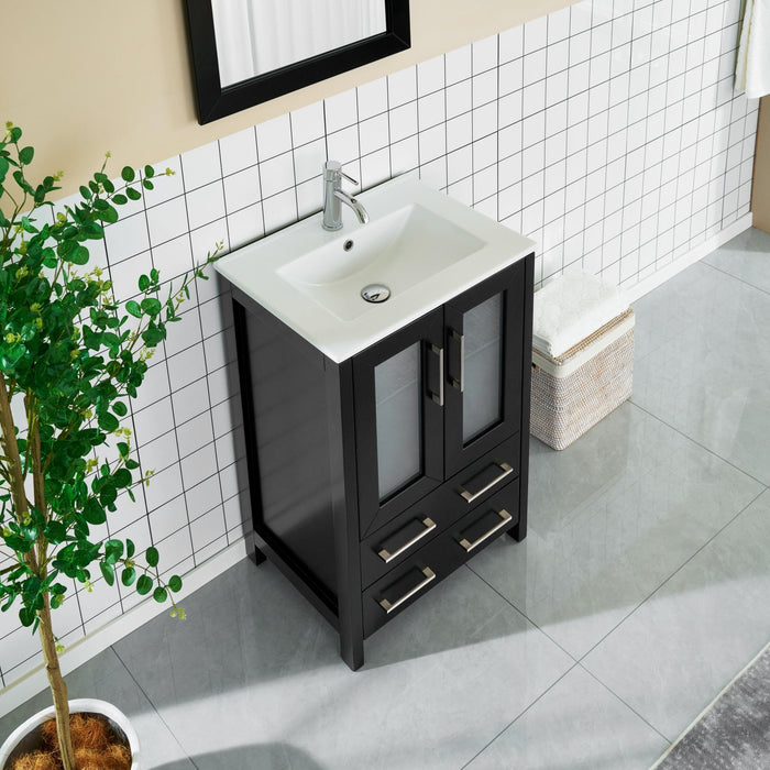 24" Single Sink Modern Bathroom Vanity Set with Ceramic Top & Free Mirror – Storage Cabinet with Folding Doors VA3024 - HomeBeyond