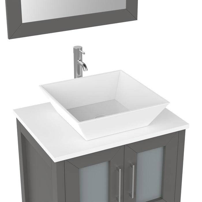 24" Single Sink Modern Bathroom Vanity Set with White Engineered Marble Top & Free Mirror – Small Storage Cabinet with 2 Drawers VA3124 - HomeBeyond