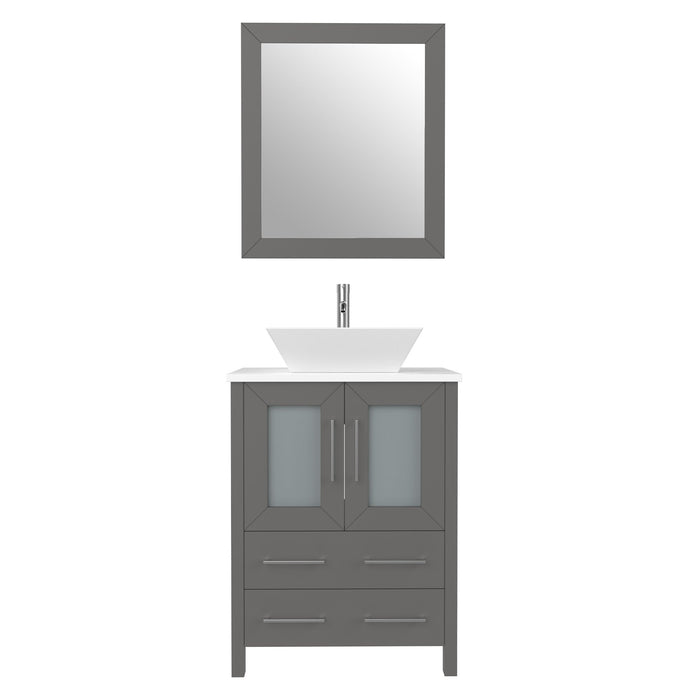 24" Single Sink Modern Bathroom Vanity Set with White Engineered Marble Top & Free Mirror – Small Storage Cabinet with 2 Drawers VA3124 - HomeBeyond