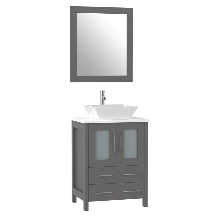 24" Single Sink Modern Bathroom Vanity Set with White Engineered Marble Top & Free Mirror – Small Storage Cabinet with 2 Drawers VA3124 - HomeBeyond