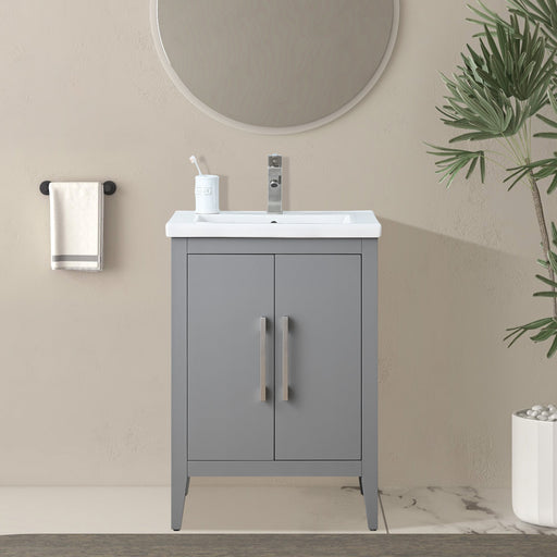 24" Single Sink Modern Freestanding Bathroom Vanity Set with Arabescato White Engineered Marble Top – Storage Cabinet with Soft-Closing Doors VA9024 - HomeBeyond