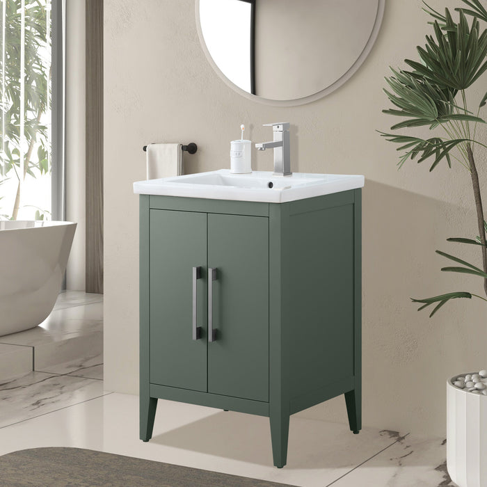 24" Single Sink Modern Freestanding Bathroom Vanity Set with Arabescato White Engineered Marble Top – Storage Cabinet with Soft-Closing Doors VA9024 - HomeBeyond