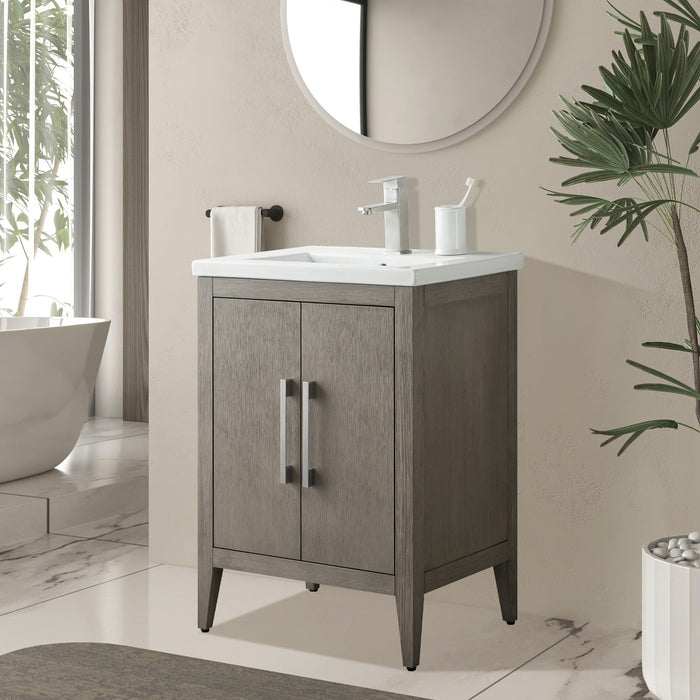 24" Single Sink Modern Freestanding Bathroom Vanity Set with Arabescato White Engineered Marble Top – Storage Cabinet with Soft-Closing Doors VA9024 - HomeBeyond