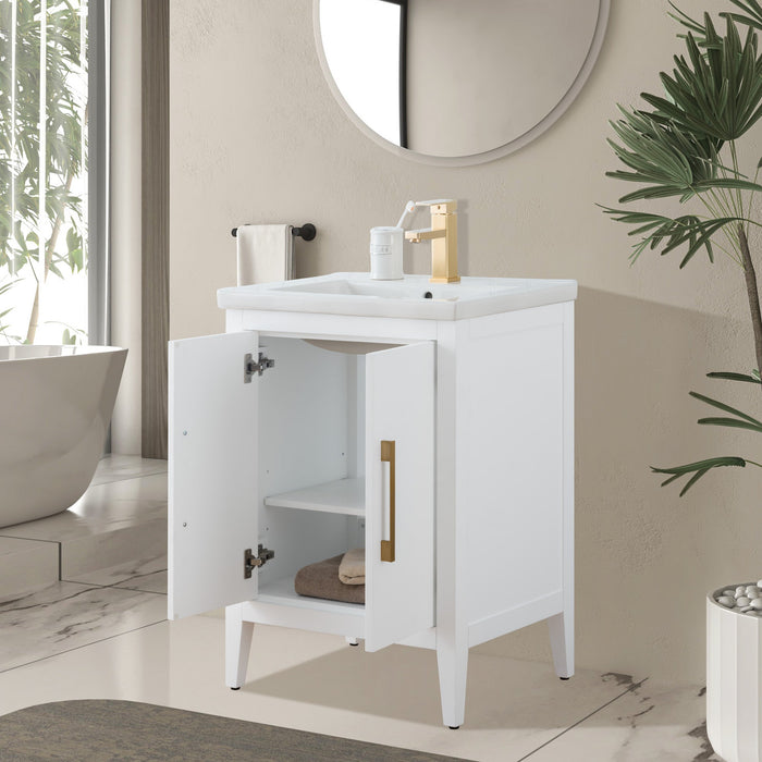 24" Single Sink Modern Freestanding Bathroom Vanity Set with Arabescato White Engineered Marble Top – Storage Cabinet with Soft-Closing Doors VA9024 - HomeBeyond
