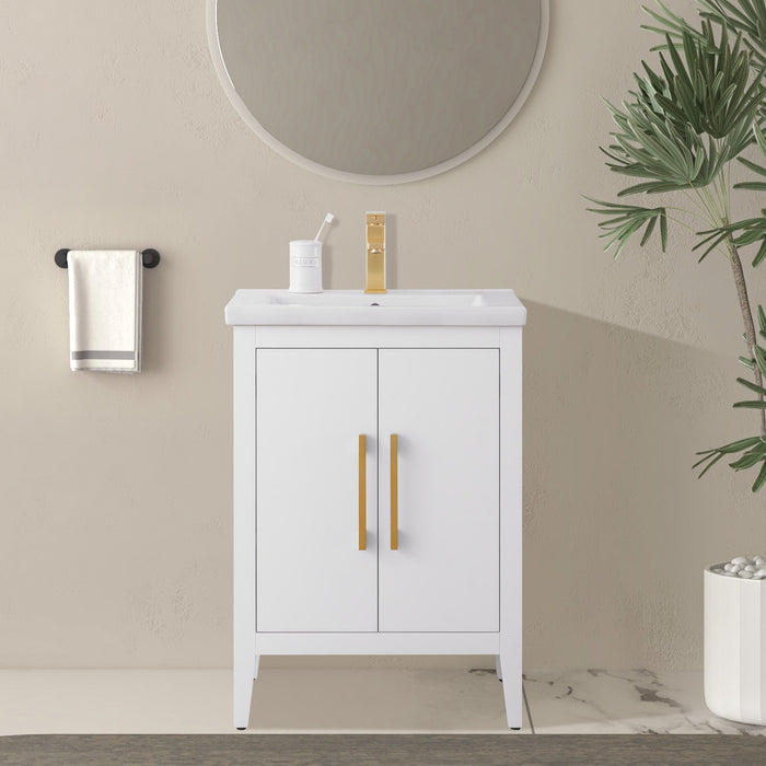 24" Single Sink Modern Freestanding Bathroom Vanity Set with Arabescato White Engineered Marble Top – Storage Cabinet with Soft-Closing Doors VA9024 - HomeBeyond