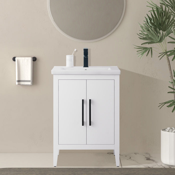 24" Single Sink Modern Freestanding Bathroom Vanity Set with Arabescato White Engineered Marble Top – Storage Cabinet with Soft-Closing Doors VA9024 - HomeBeyond