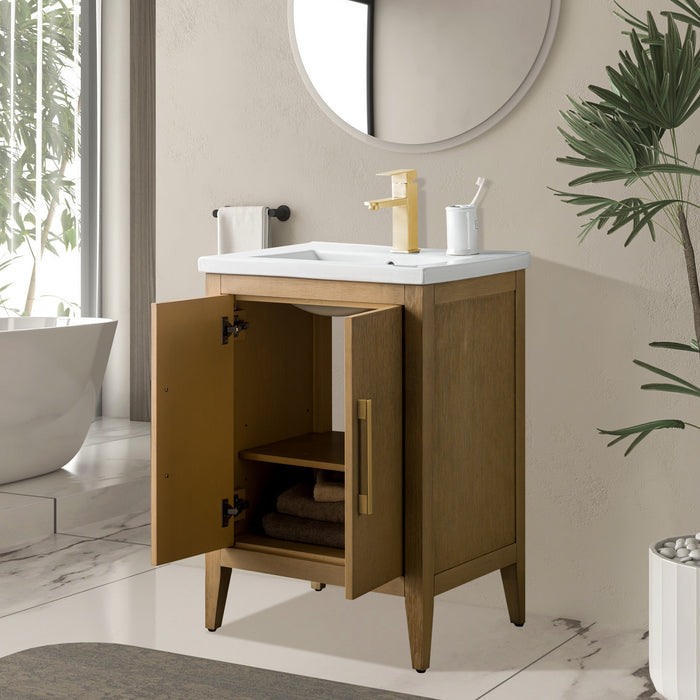 24" Single Sink Modern Freestanding Bathroom Vanity Set with Arabescato White Engineered Marble Top – Storage Cabinet with Soft-Closing Doors VA9024 - HomeBeyond