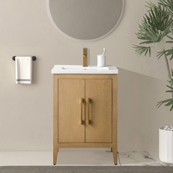 24" Single Sink Modern Freestanding Bathroom Vanity Set with Arabescato White Engineered Marble Top – Storage Cabinet with Soft-Closing Doors VA9024 - HomeBeyond