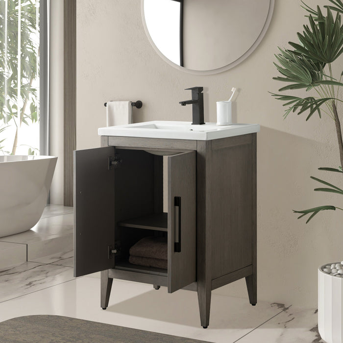 24" Single Sink Modern Freestanding Bathroom Vanity Set with Arabescato White Engineered Marble Top – Storage Cabinet with Soft-Closing Doors VA9024 - HomeBeyond