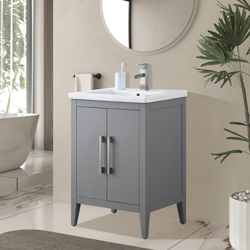 24" Single Sink Modern Freestanding Bathroom Vanity Set with Arabescato White Engineered Marble Top – Storage Cabinet with Soft-Closing Doors VA9024 - HomeBeyond
