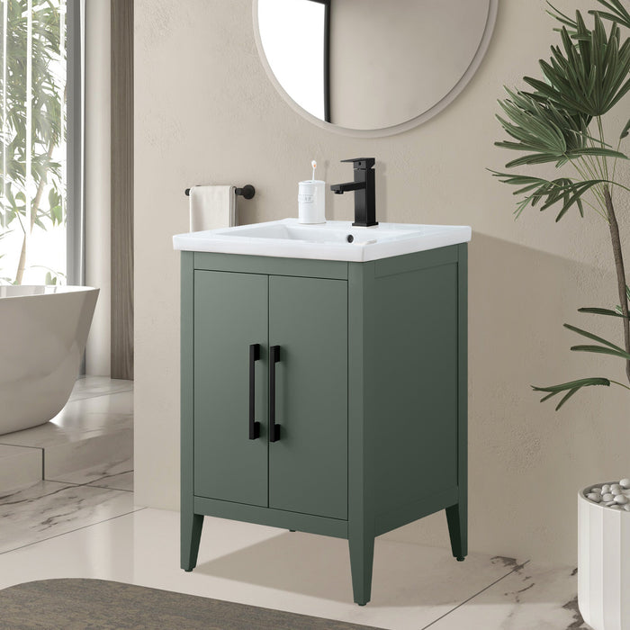 24" Single Sink Modern Freestanding Bathroom Vanity Set with Arabescato White Engineered Marble Top – Storage Cabinet with Soft-Closing Doors VA9024 - HomeBeyond