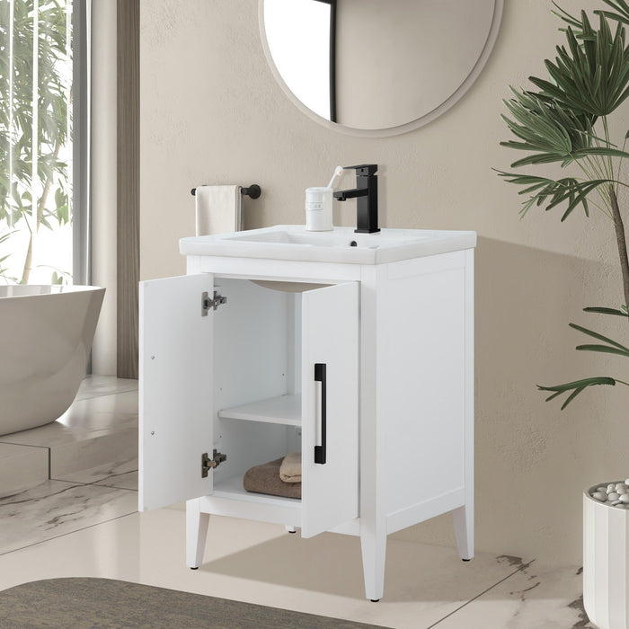 24" Single Sink Modern Freestanding Bathroom Vanity Set with Arabescato White Engineered Marble Top – Storage Cabinet with Soft-Closing Doors VA9024 - HomeBeyond