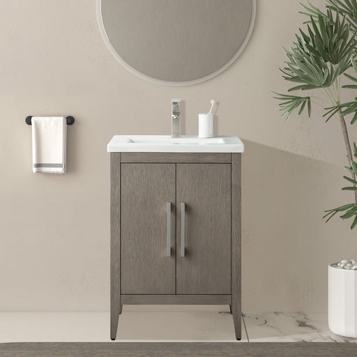 24" Single Sink Modern Freestanding Bathroom Vanity Set with Arabescato White Engineered Marble Top – Storage Cabinet with Soft-Closing Doors VA9024 - HomeBeyond