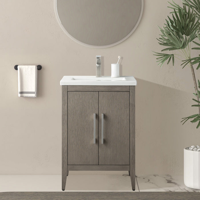 24" Single Sink Modern Freestanding Bathroom Vanity Set with Arabescato White Engineered Marble Top – Storage Cabinet with Soft-Closing Doors VA9024 - HomeBeyond