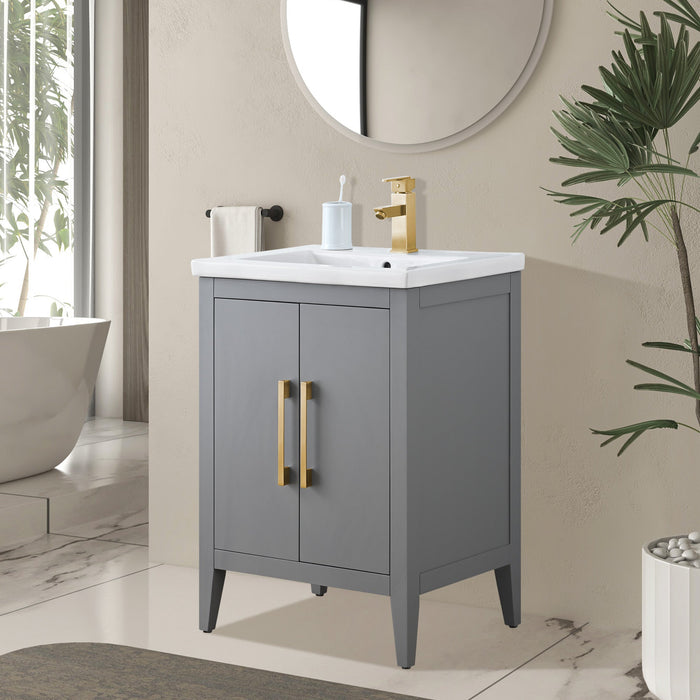 24" Single Sink Modern Freestanding Bathroom Vanity Set with Arabescato White Engineered Marble Top – Storage Cabinet with Soft-Closing Doors VA9024 - HomeBeyond