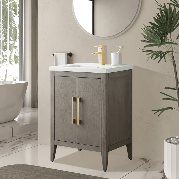 24" Single Sink Modern Freestanding Bathroom Vanity Set with Arabescato White Engineered Marble Top – Storage Cabinet with Soft-Closing Doors VA9024 - HomeBeyond
