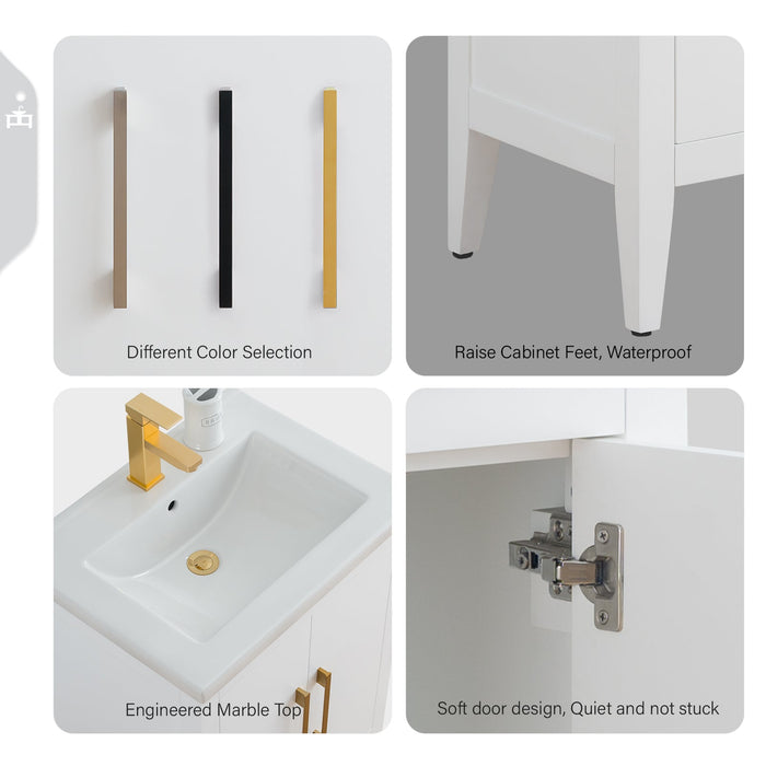 24" Single Sink Modern Freestanding Bathroom Vanity Set with Arabescato White Engineered Marble Top – Storage Cabinet with Soft-Closing Doors VA9024 - HomeBeyond