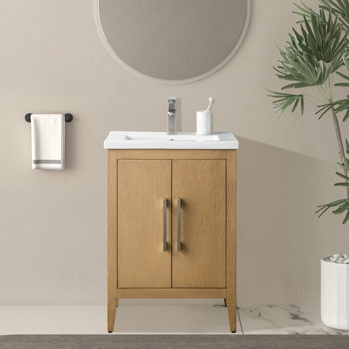 24" Single Sink Modern Freestanding Bathroom Vanity Set with Arabescato White Engineered Marble Top – Storage Cabinet with Soft-Closing Doors VA9024 - HomeBeyond