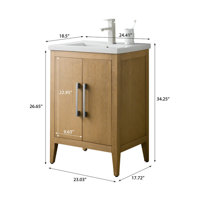 24" Single Sink Modern Freestanding Bathroom Vanity Set with Arabescato White Engineered Marble Top – Storage Cabinet with Soft-Closing Doors VA9024 - HomeBeyond