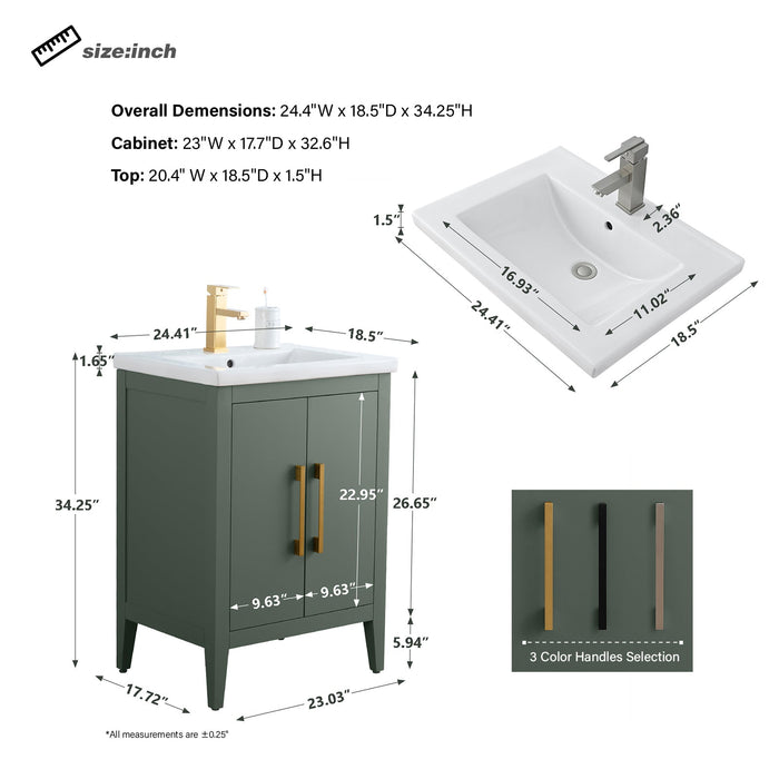 24" Single Sink Modern Freestanding Bathroom Vanity Set with Arabescato White Engineered Marble Top – Storage Cabinet with Soft-Closing Doors VA9024 - HomeBeyond