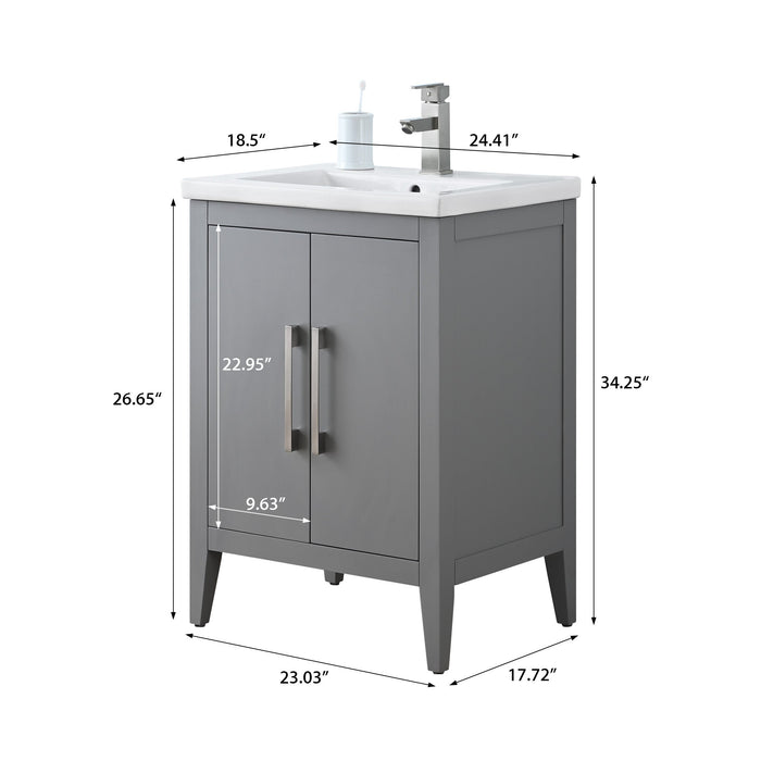 24" Single Sink Modern Freestanding Bathroom Vanity Set with Arabescato White Engineered Marble Top – Storage Cabinet with Soft-Closing Doors VA9024 - HomeBeyond