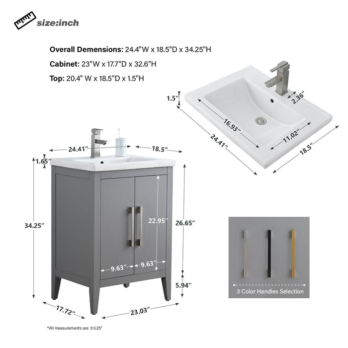 24" Single Sink Modern Freestanding Bathroom Vanity Set with Arabescato White Engineered Marble Top – Storage Cabinet with Soft-Closing Doors VA9024 - HomeBeyond