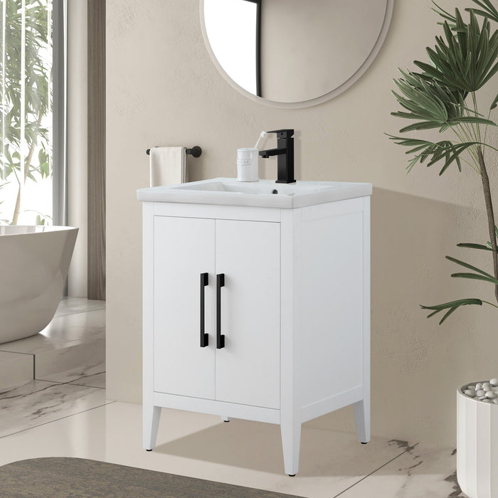 24" Single Sink Modern Freestanding Bathroom Vanity Set with Arabescato White Engineered Marble Top – Storage Cabinet with Soft-Closing Doors VA9024 - HomeBeyond