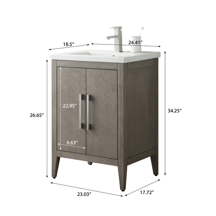24" Single Sink Modern Freestanding Bathroom Vanity Set with Arabescato White Engineered Marble Top – Storage Cabinet with Soft-Closing Doors VA9024 - HomeBeyond