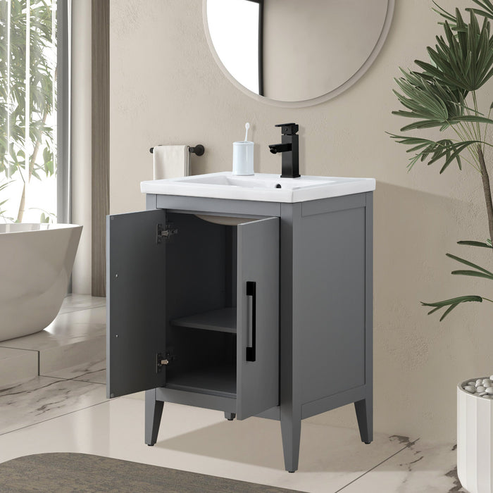 24" Single Sink Modern Freestanding Bathroom Vanity Set with Arabescato White Engineered Marble Top – Storage Cabinet with Soft-Closing Doors VA9024 - HomeBeyond