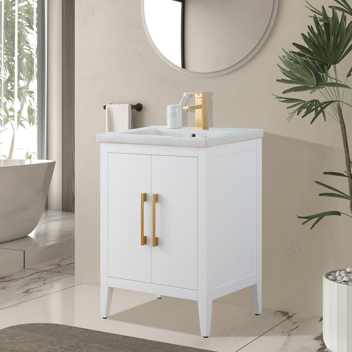 24" Single Sink Modern Freestanding Bathroom Vanity Set with Arabescato White Engineered Marble Top – Storage Cabinet with Soft-Closing Doors VA9024 - HomeBeyond