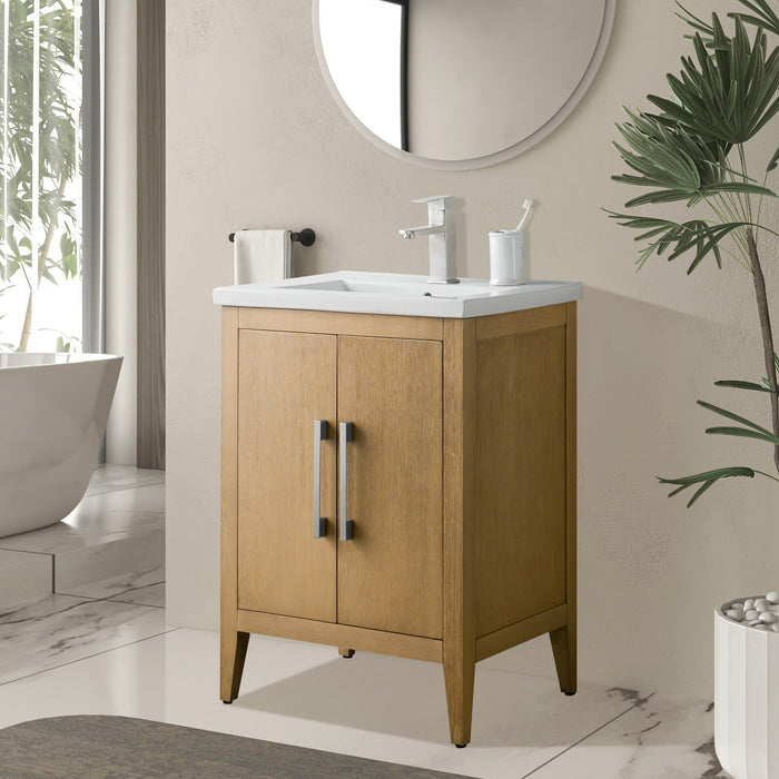 24" Single Sink Modern Freestanding Bathroom Vanity Set with Arabescato White Engineered Marble Top – Storage Cabinet with Soft-Closing Doors VA9024 - HomeBeyond
