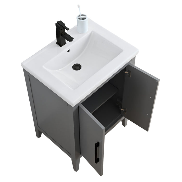 24" Single Sink Modern Freestanding Bathroom Vanity Set with Arabescato White Engineered Marble Top – Storage Cabinet with Soft-Closing Doors VA9024 - HomeBeyond