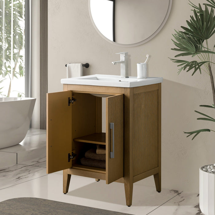 24" Single Sink Modern Freestanding Bathroom Vanity Set with Arabescato White Engineered Marble Top – Storage Cabinet with Soft-Closing Doors VA9024 - HomeBeyond