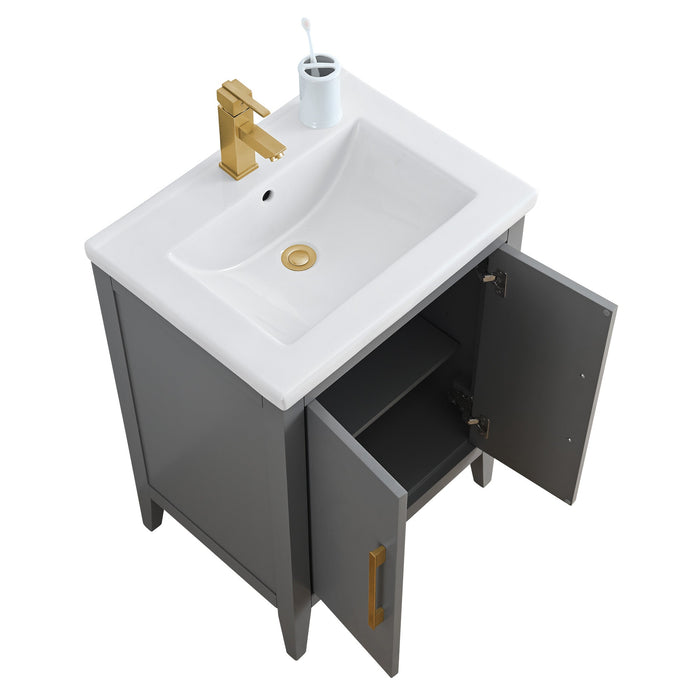 24" Single Sink Modern Freestanding Bathroom Vanity Set with Arabescato White Engineered Marble Top – Storage Cabinet with Soft-Closing Doors VA9024 - HomeBeyond