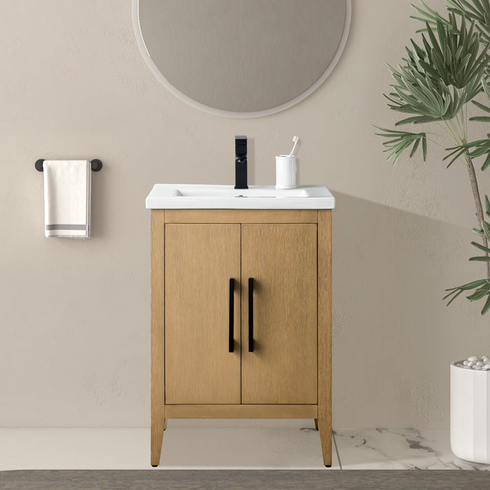24" Single Sink Modern Freestanding Bathroom Vanity Set with Arabescato White Engineered Marble Top – Storage Cabinet with Soft-Closing Doors VA9024 - HomeBeyond
