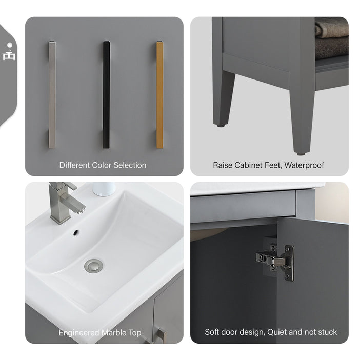 24" Single Sink Modern Freestanding Bathroom Vanity Set with Arabescato White Engineered Marble Top – Storage Cabinet with Soft-Closing Doors VA9024 - HomeBeyond