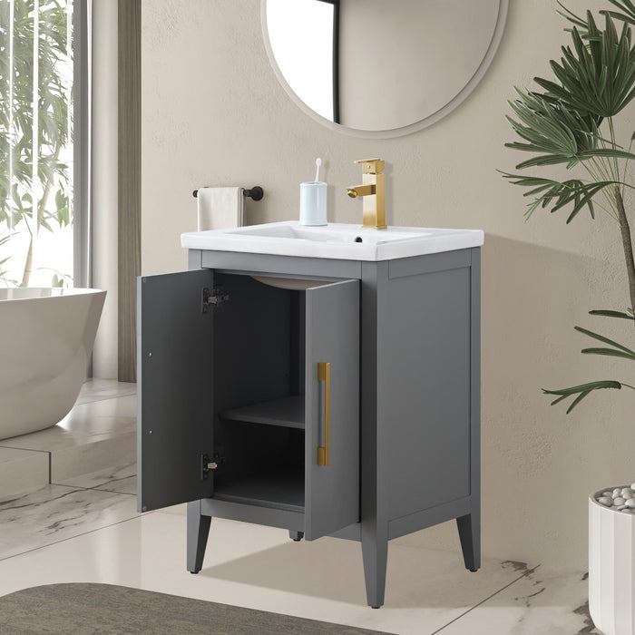 24" Single Sink Modern Freestanding Bathroom Vanity Set with Arabescato White Engineered Marble Top – Storage Cabinet with Soft-Closing Doors VA9024 - HomeBeyond